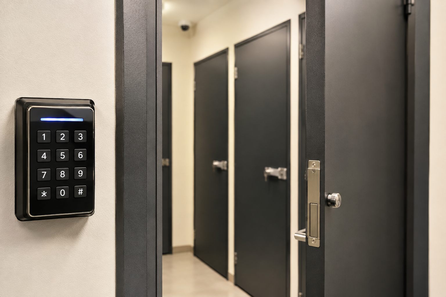 Contrôle d'accès intérieur par code et vidéosurveillance
